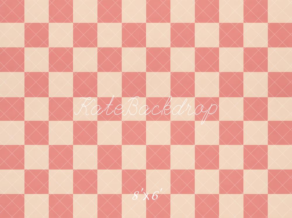 Kate Pink Cream Checkerboard Pattern Floor Printed Backdrop Designed by Emetselch