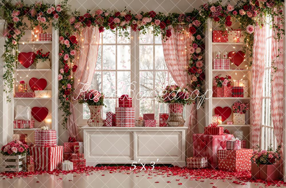 Kate Valentine's Day Heart Shelves Gifts Floral Window Backdrop Designed by Emetselch
