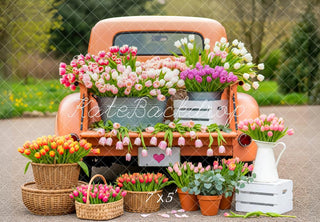 Kate Spring Truck Tulip Flower Baskets Printed Backdrop Designed by Patty Roberts