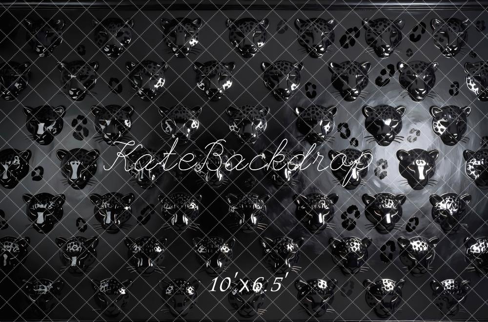 Kate Black Leopard Head Pattern Backdrop Designed by Mini MakeBelieve