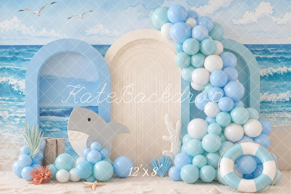 Kate Summer Birthday Ocean Shark Balloon Arch Beach Printed Backdrop Printed Backdrop Designed by Emetselch
