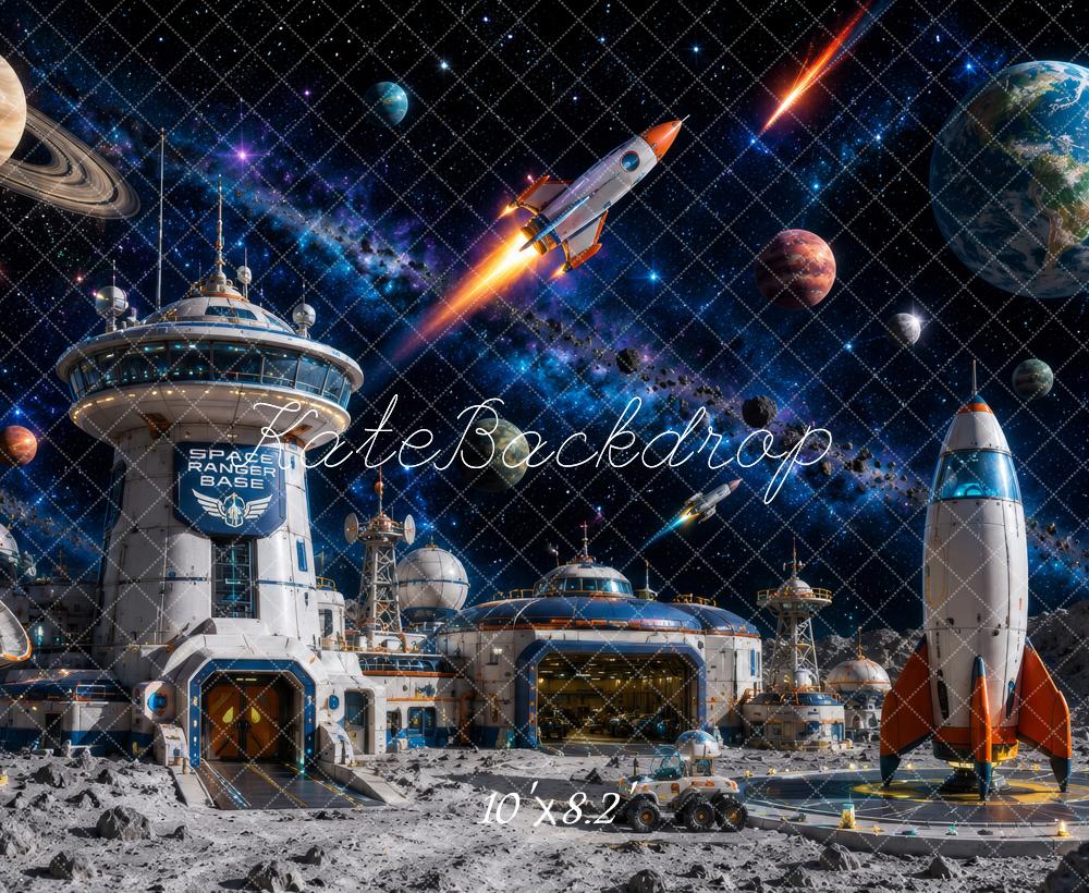 Kate Space Station Moon Base Rockets Printed Backdrop Designed by Megan Leigh Photography