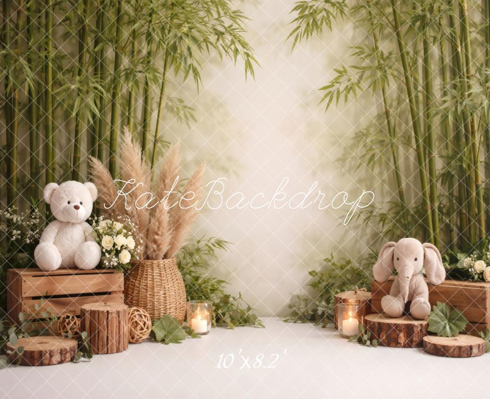 Kate Cake Smash Jungle Bamboo Stuffed Animal Printed Backdrop Designed by Vertigo Productions