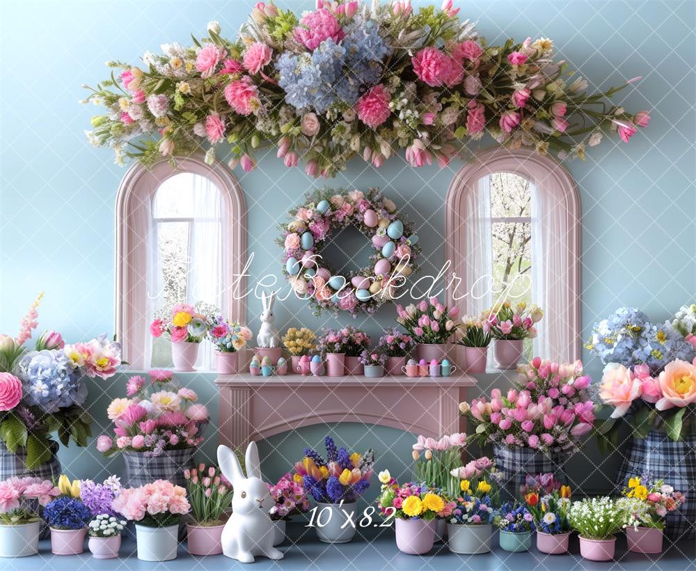 Kate Easter Bunny Flower Arch Window Backdrop Designed by Mini MakeBelieve