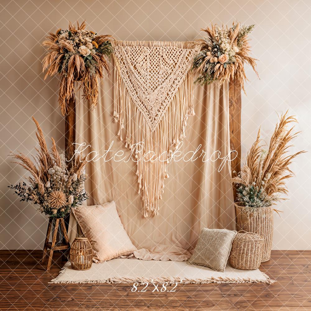 Kate Boho Macrame Flower Arch Beige Backdrop Designed by Emetselch