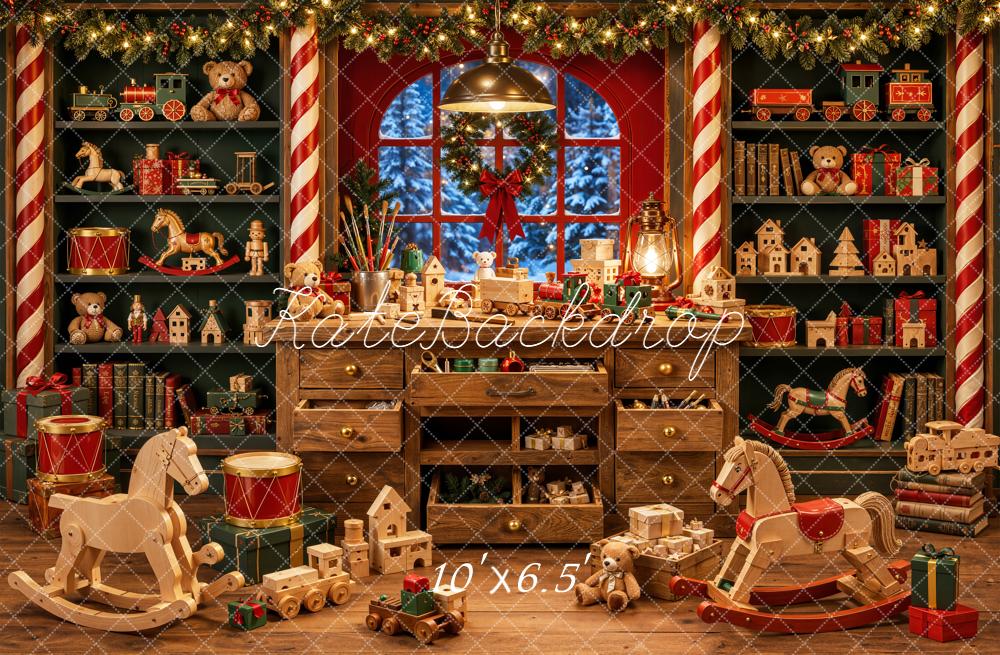 Kate Christmas Toys Room Wooden Rocking Horse Teddy Bear Printed Backdrop Designed by Emetselch