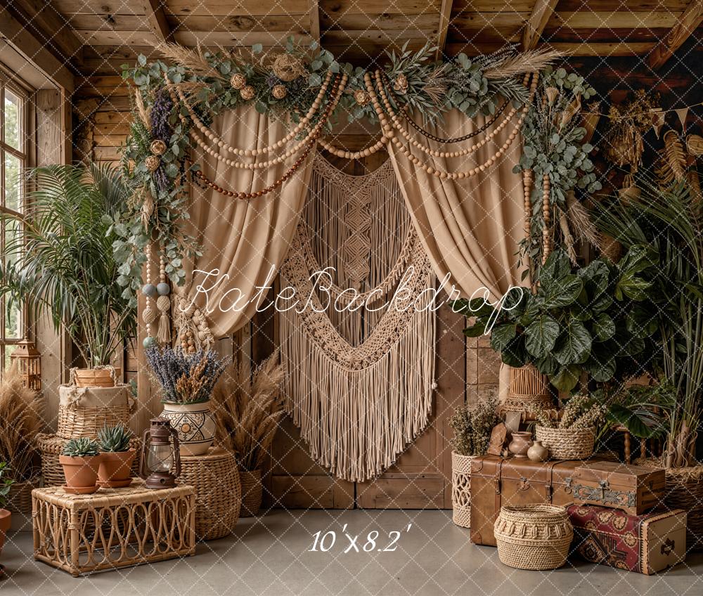 Kate Boho Macrame Flower Arch Greenery Rustic Decor Printed Backdrop Designed by Emetselch