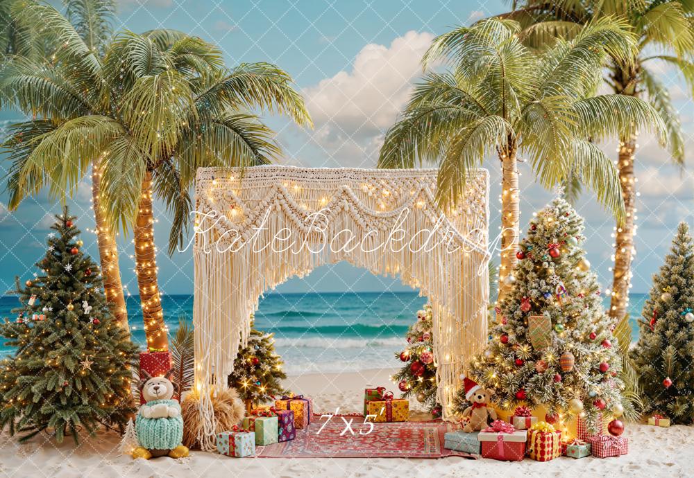 Kate Christmas Beach Boho Palm Trees Macrame Arch Gifts Backdrop Designed by Emetselch
