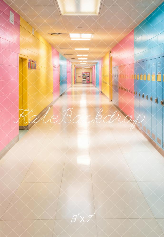 Kate Back To School Colorful School Hallway Printed Backdrop Designed by Emetselch
