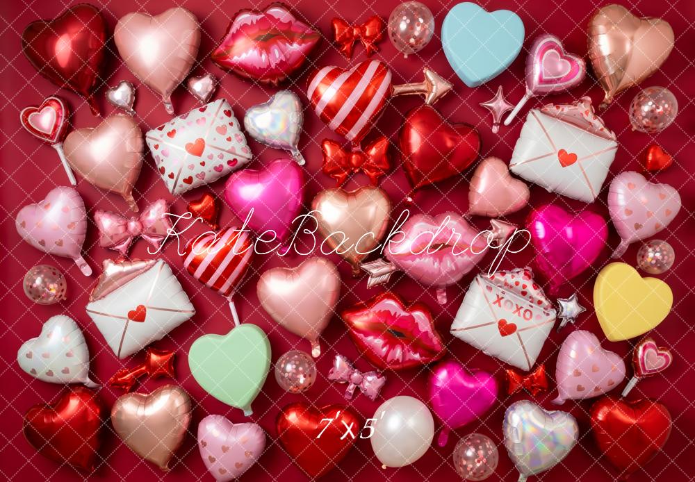 Kate Valentine's Day Heart Balloons Love Letters Red Printed Backdrop Designed by Patty Roberts