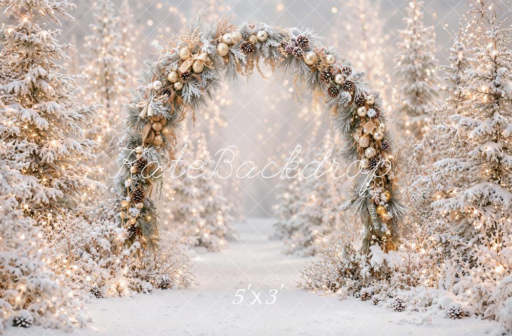 TEST Kate Christmas Flower Arch Snowy Trees Lights Printed Backdrop Designed by Emetselch