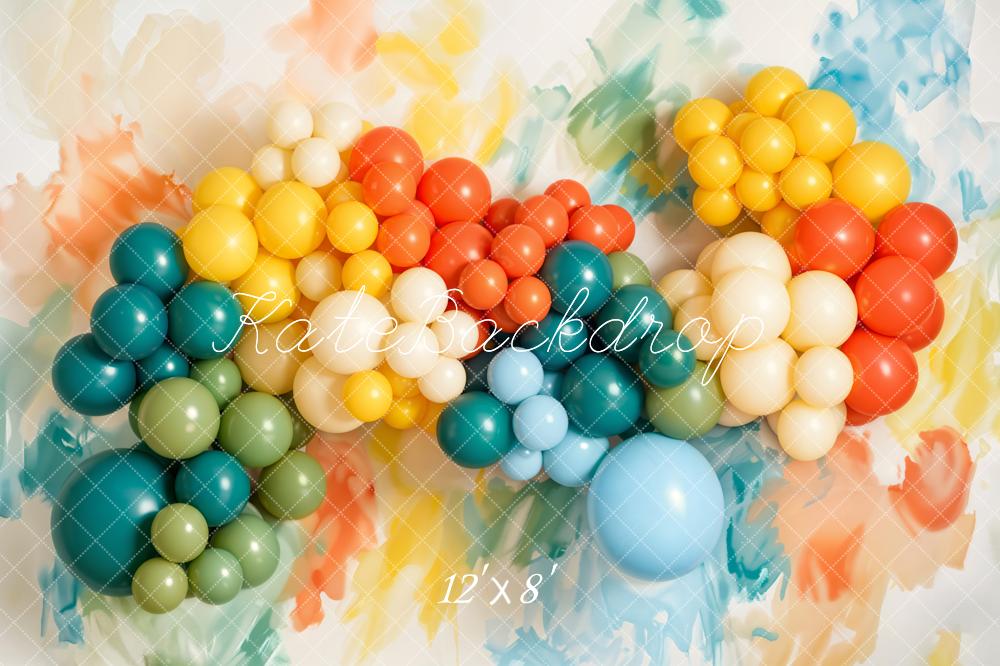 Kate Cake Smash Colorful Balloon Garland Paint Printed Backdrop Designed by Emetselch