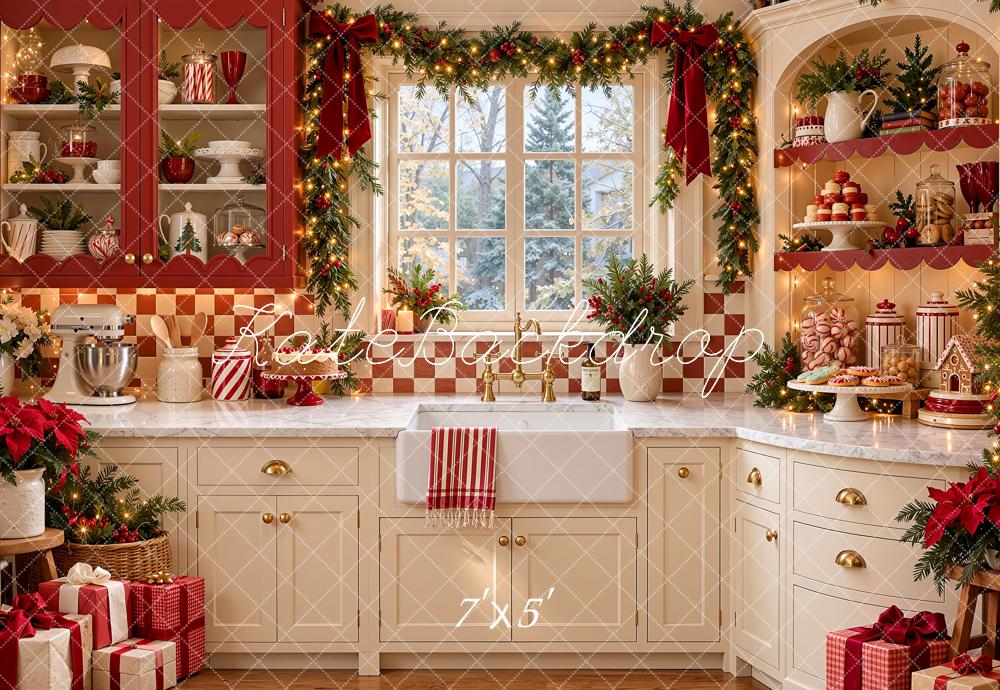 Kate Christmas Kitchen Cabinet Garland Window Candy Corner Printed Backdrop Designed by Shutter Swan Studios