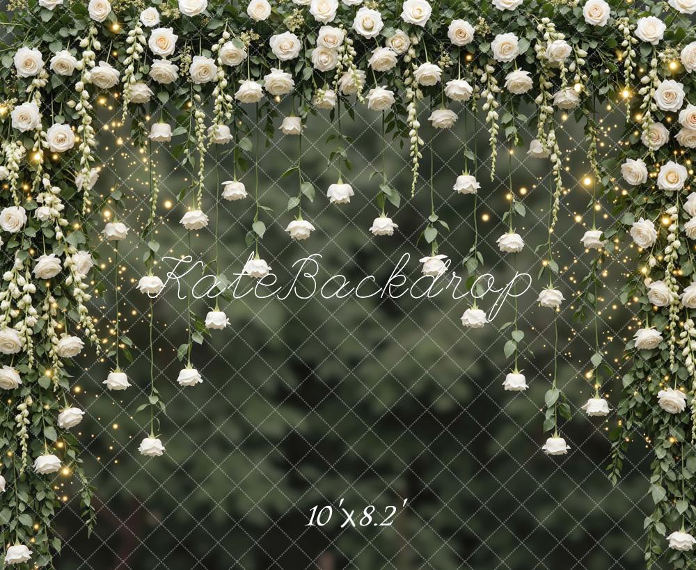 Kate Spring Flower Arch White Roses Greenery Printed Backdrop Designed by Mini MakeBelieve