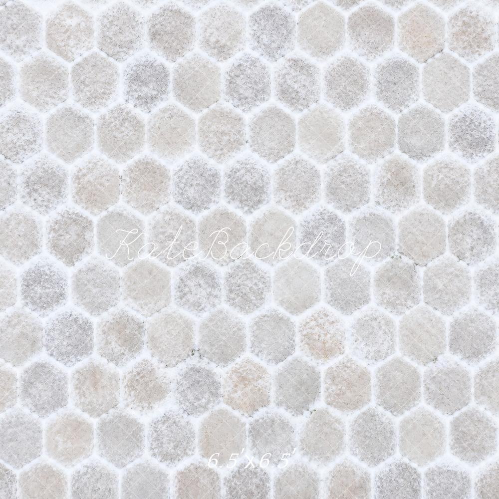 Kate White Hexagon Stone Floor Printed Backdrop Designed by Vertigo Productions