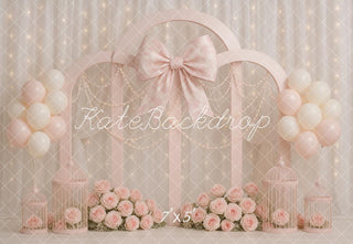 Kate Birthday Pink Floral Arch Bow Printed Backdrop Designed by Ashley Paul