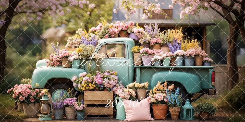 Kate Spring Vintage Truck Flower Pots Garden Printed Backdrop Designed by Emetselch