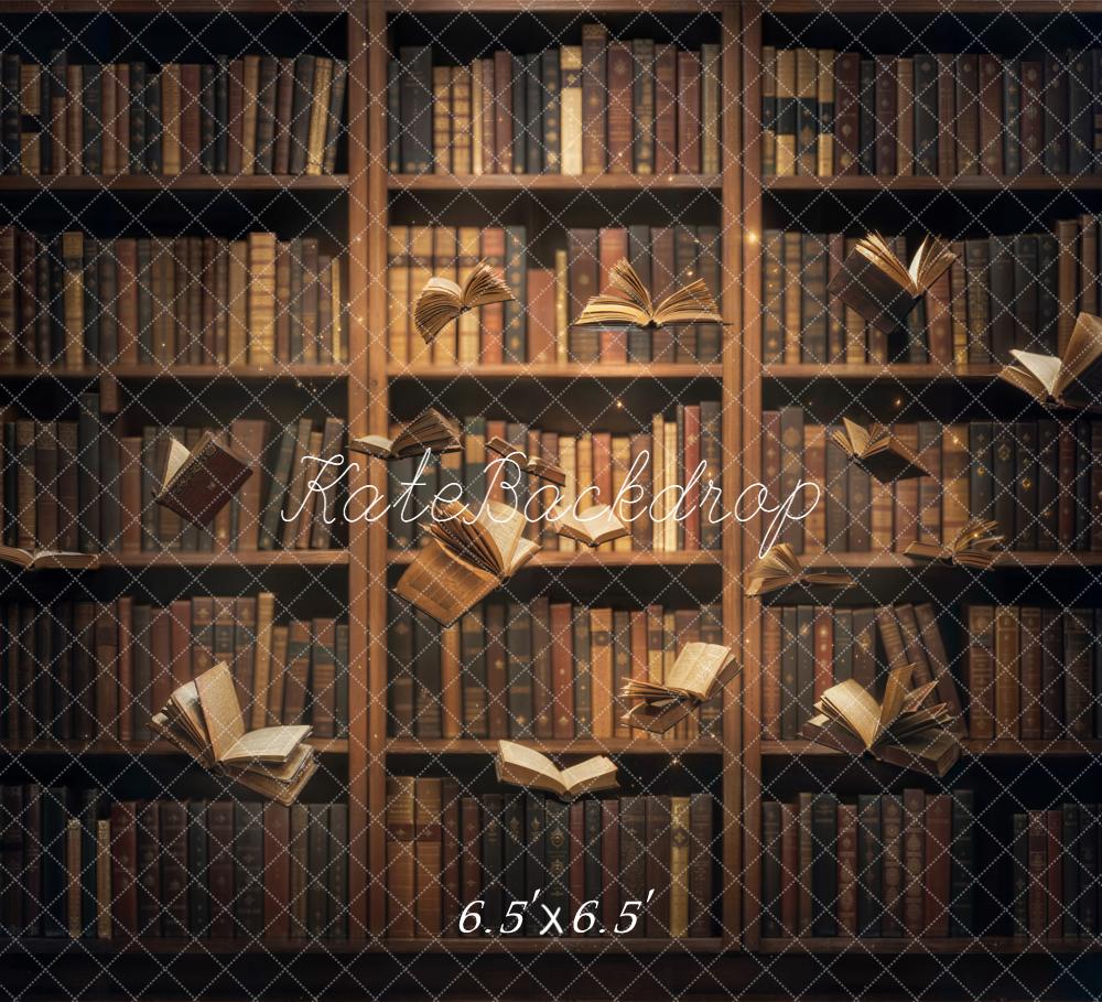 Kate School Bookshelf Flying Books Backdrop Designed by Chain Photography