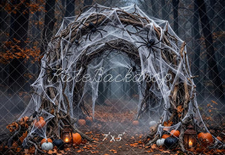 Kate Halloween Spooky Spider Web Tunnel Pumpkin Arch Printed Backdrop Designed by Patty Roberts