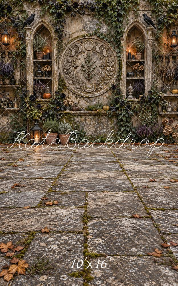 Kate Sweep Halloween Gothic Courtyard Celestial Ivy Ravens Printed Backdrop Designed by Vertigo Productions