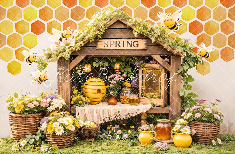 Springtime Honey Bee Garden Backdrop
