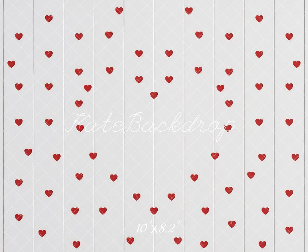 Kate Valentine's Day Red Hearts White Wood Plank Floor Backdrop Designed by Mini MakeBelieve