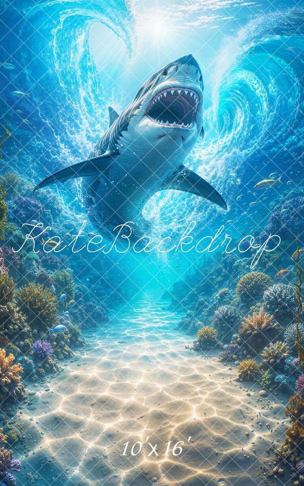 Kate Underwater Ocean Shark Coral Reef Adventure Printed Backdrop Designed by Emetselch