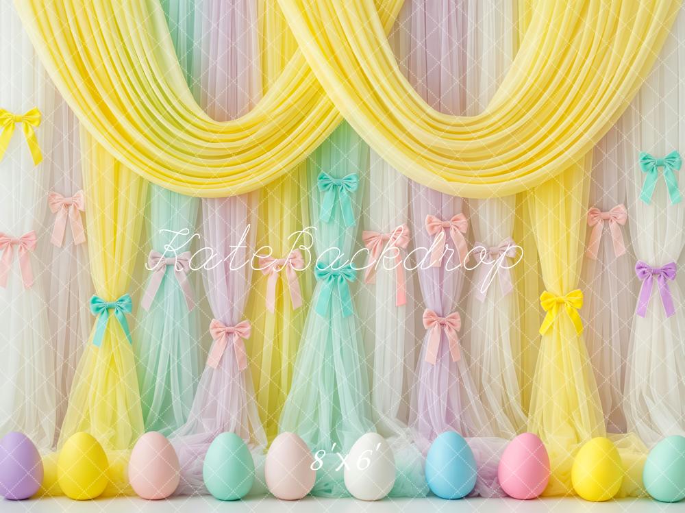 Kate Easter Pastel Eggs Bows Yellow Curtains Backdrop Designed by Patty Roberts