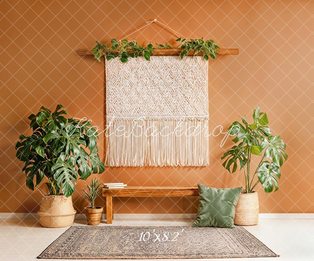 Kate Boho Macrame Wall Hanging and Green Plants Backdrop Designed by Emetselch