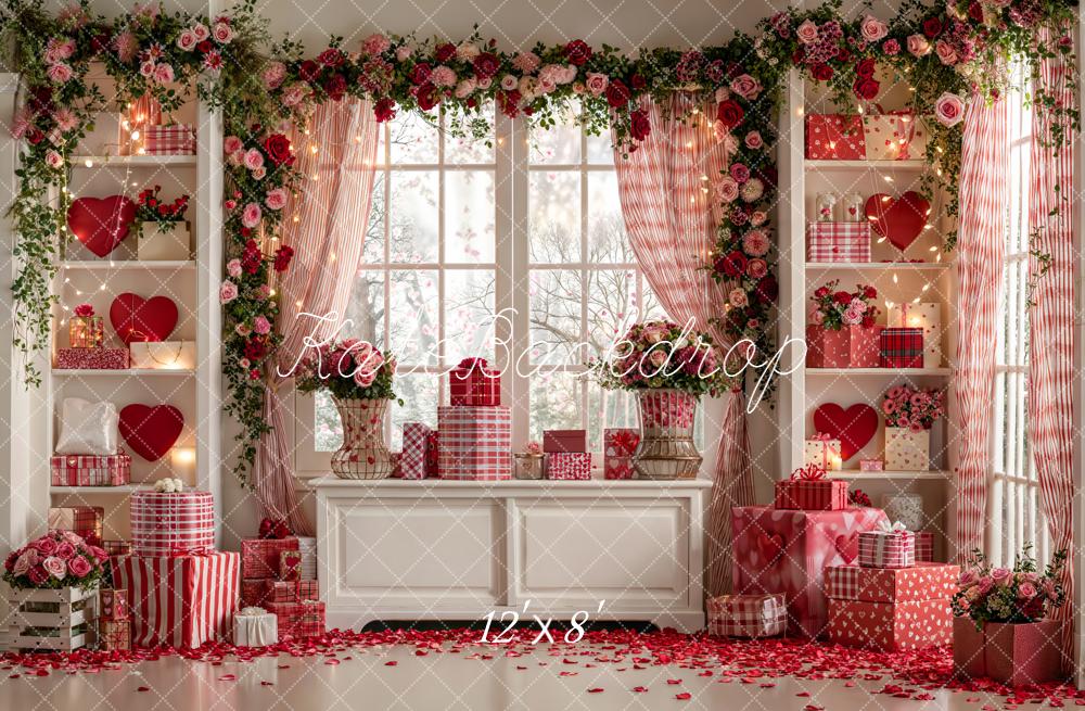 Kate Valentine's Day Heart Shelves Gifts Floral Window Backdrop Designed by Emetselch