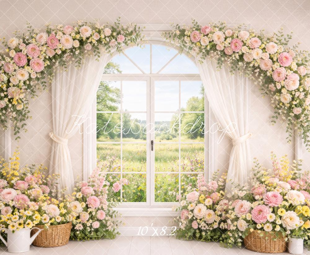 Kate Spring Flower Arch Window Pastel Flowers Backdrop Designed by Megan Leigh Photography