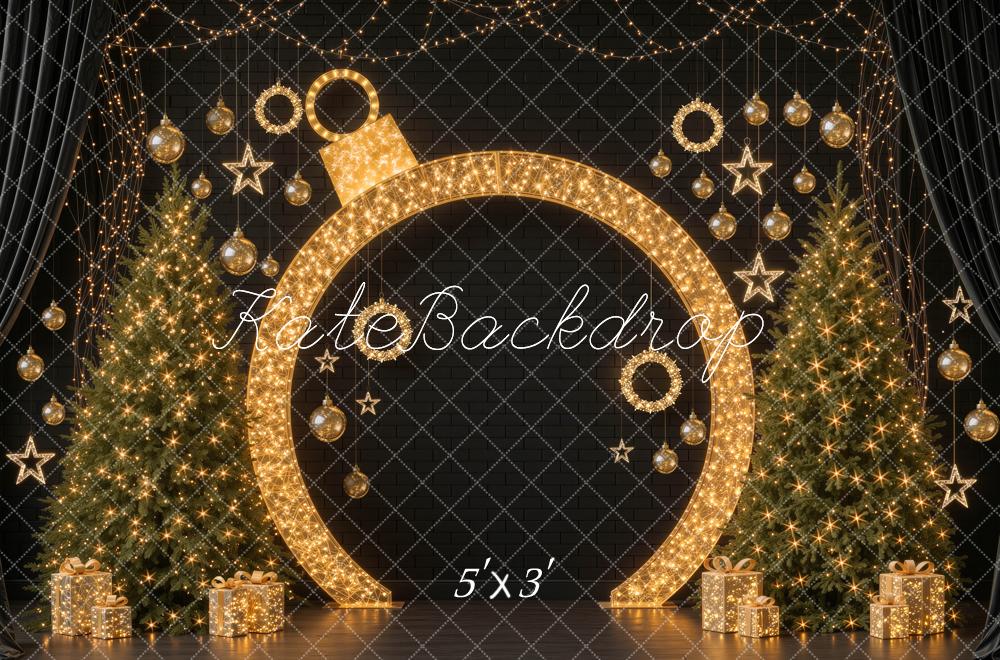 Kate Christmas Illuminated Ornament Black Wall Trees Stars Printed Backdrop Designed by Mini MakeBelieve