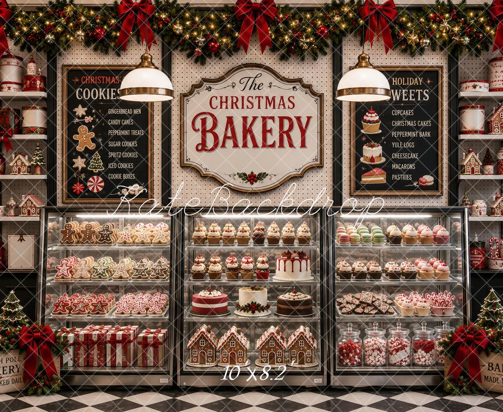 Kate Christmas Bakery Gingerbread Cookie Shop Printed Backdrop Designed by Ashley Paul
