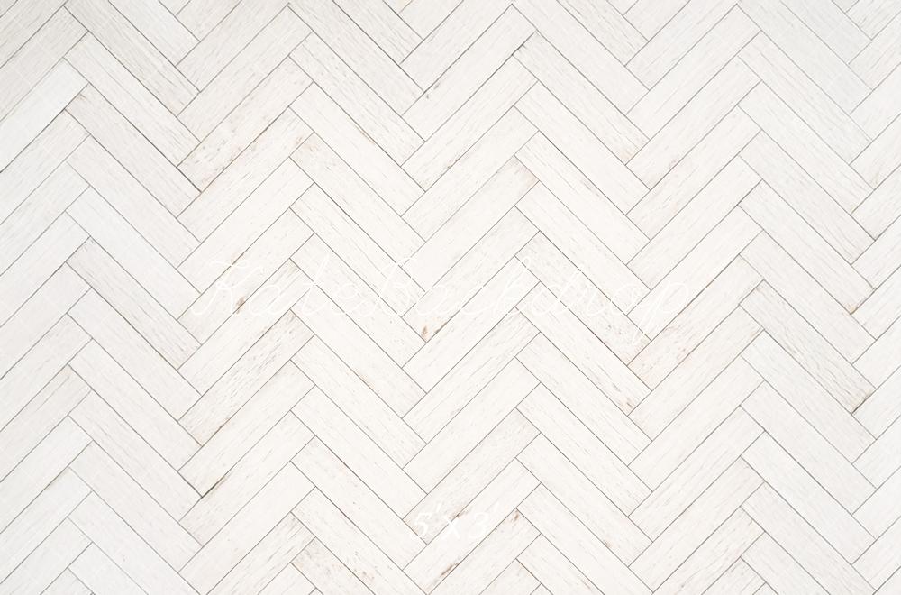 Kate White Herringbone Pattern Wood Floor Printed Backdrop Designed by Mandy Ringe Photography