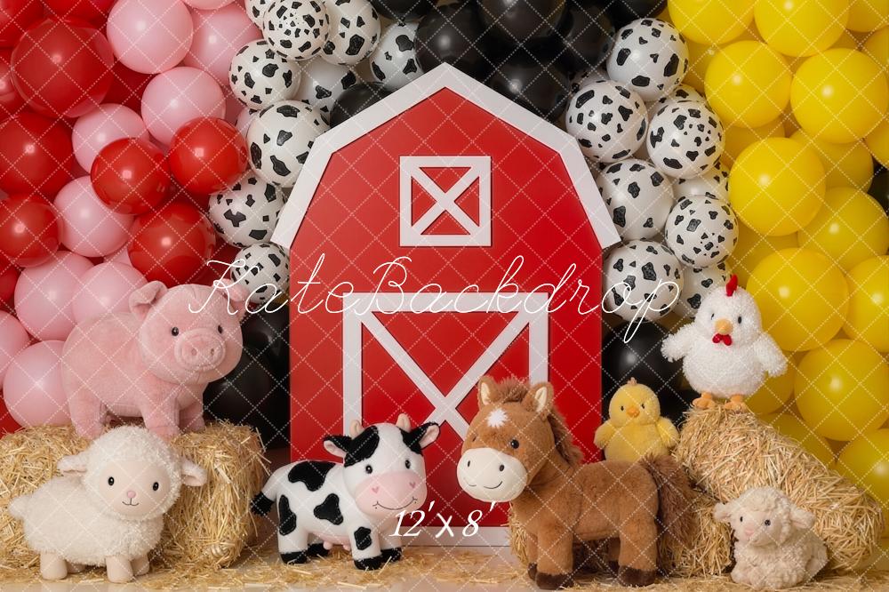 Kate Cake Smash Barn Farm Animals Balloons Printed Backdrop Designed by Emetselch