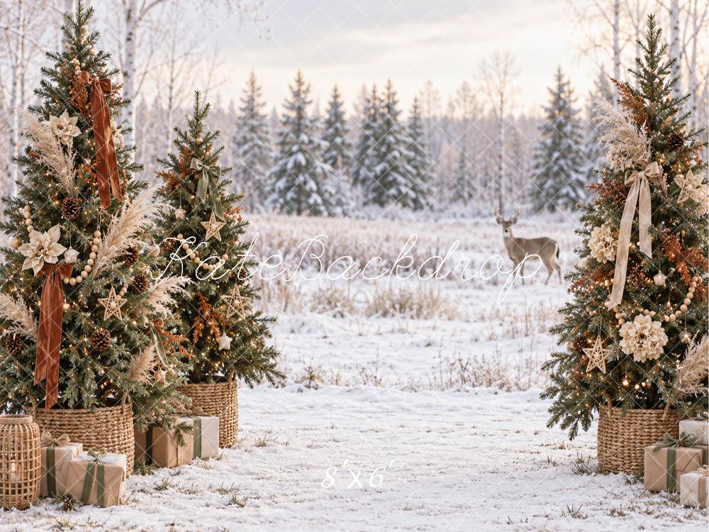 Kate Christmas Snowy Forest Trees Gifts Printed Backdrop Designed by Vertigo Productions