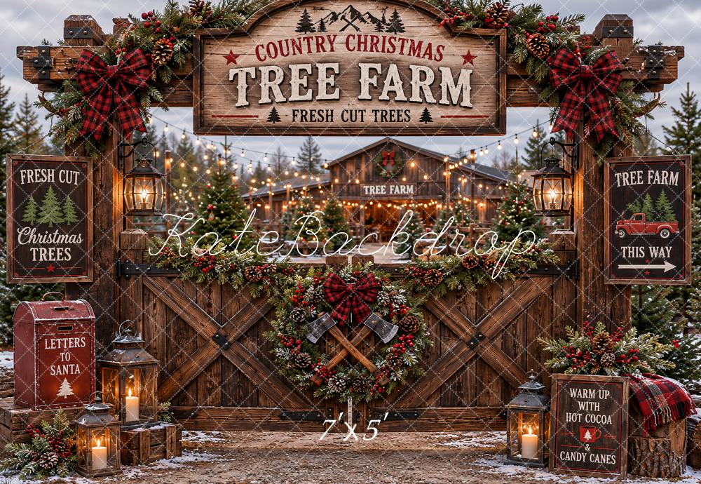 Kate Christmas Tree Farm Rustic Wood Gate Printed Backdrop Designed by Ashley Paul