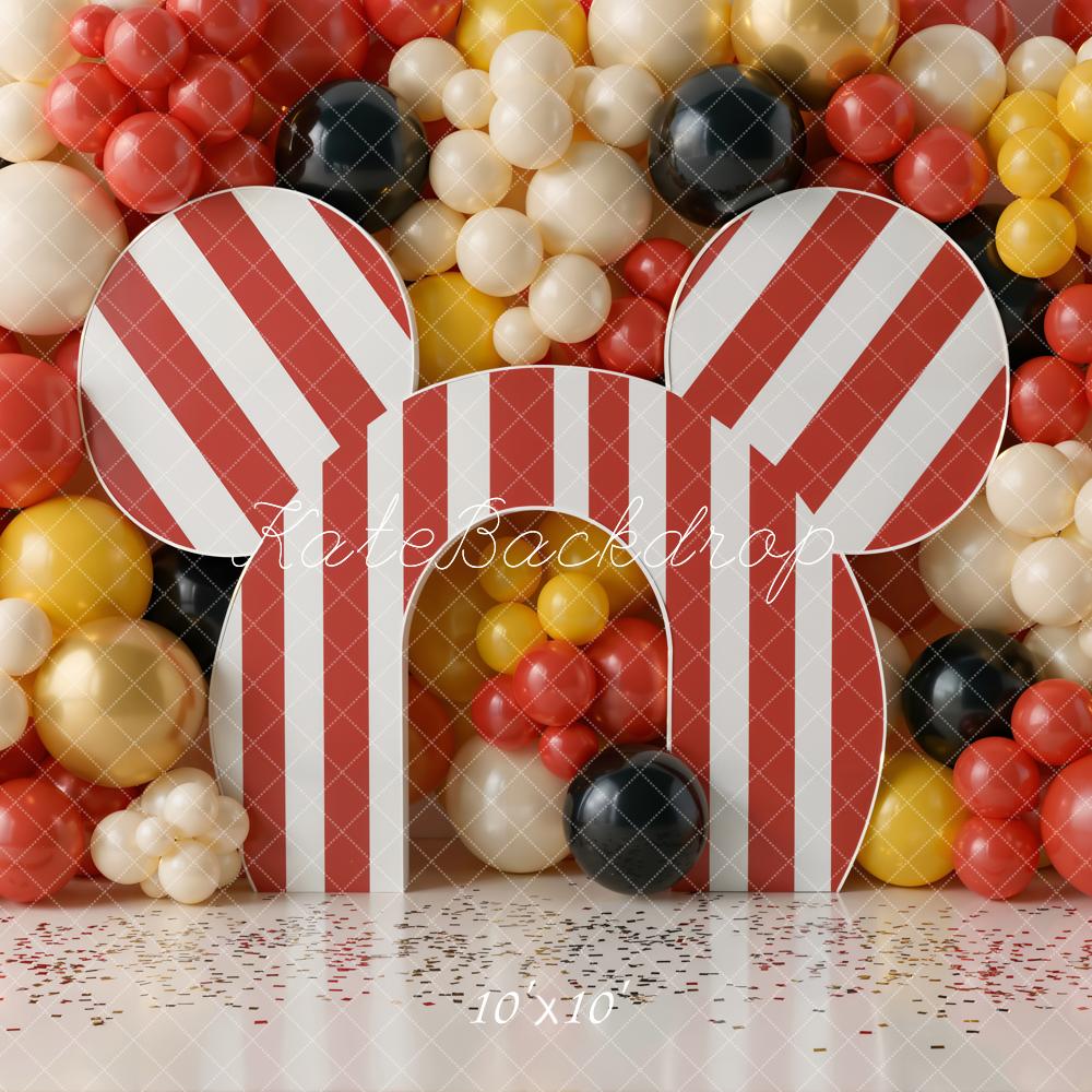 TEST Kate Cake Smash Circus Striped Mouse Ears Balloon Wall Backdrop Designed by Chain Photography