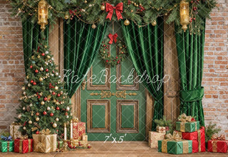 Kate Christmas Tree Green Door Curtain Gifts Printed Backdrop Designed by Emetselch