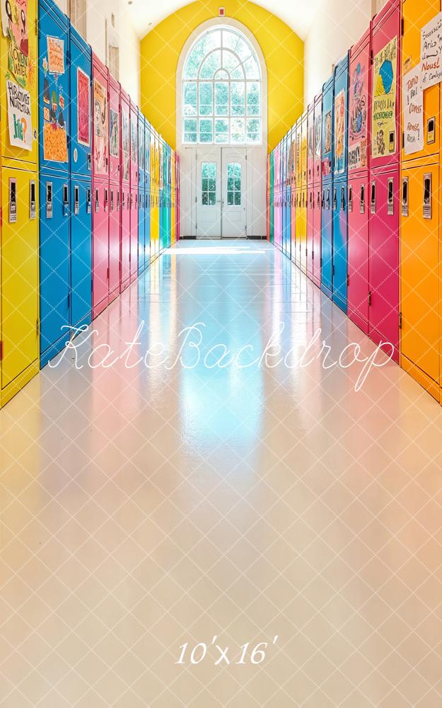Kate Sweep Back to School Colorful Lockers Hallway Printed Backdrop Designed by Emetselch