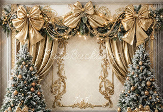 Kate Christmas Tree Gold Bow Retro Wall Printed Backdrop Designed by Emetselch