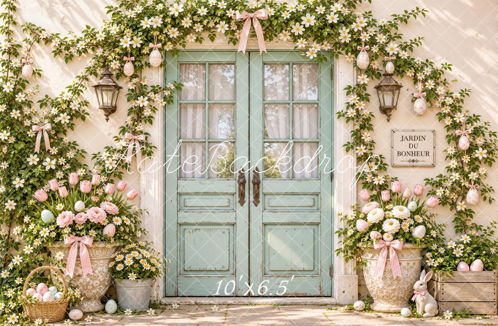 Kate Easter Flower Arch Doorway Bunny Tulips Ivy Printed Backdrop Designed by Emetselch