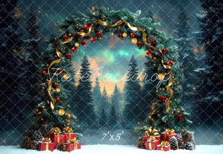 Kate Christmas Arch Forest Aurora Gifts Printed Backdrop Designed by Mini MakeBelieve