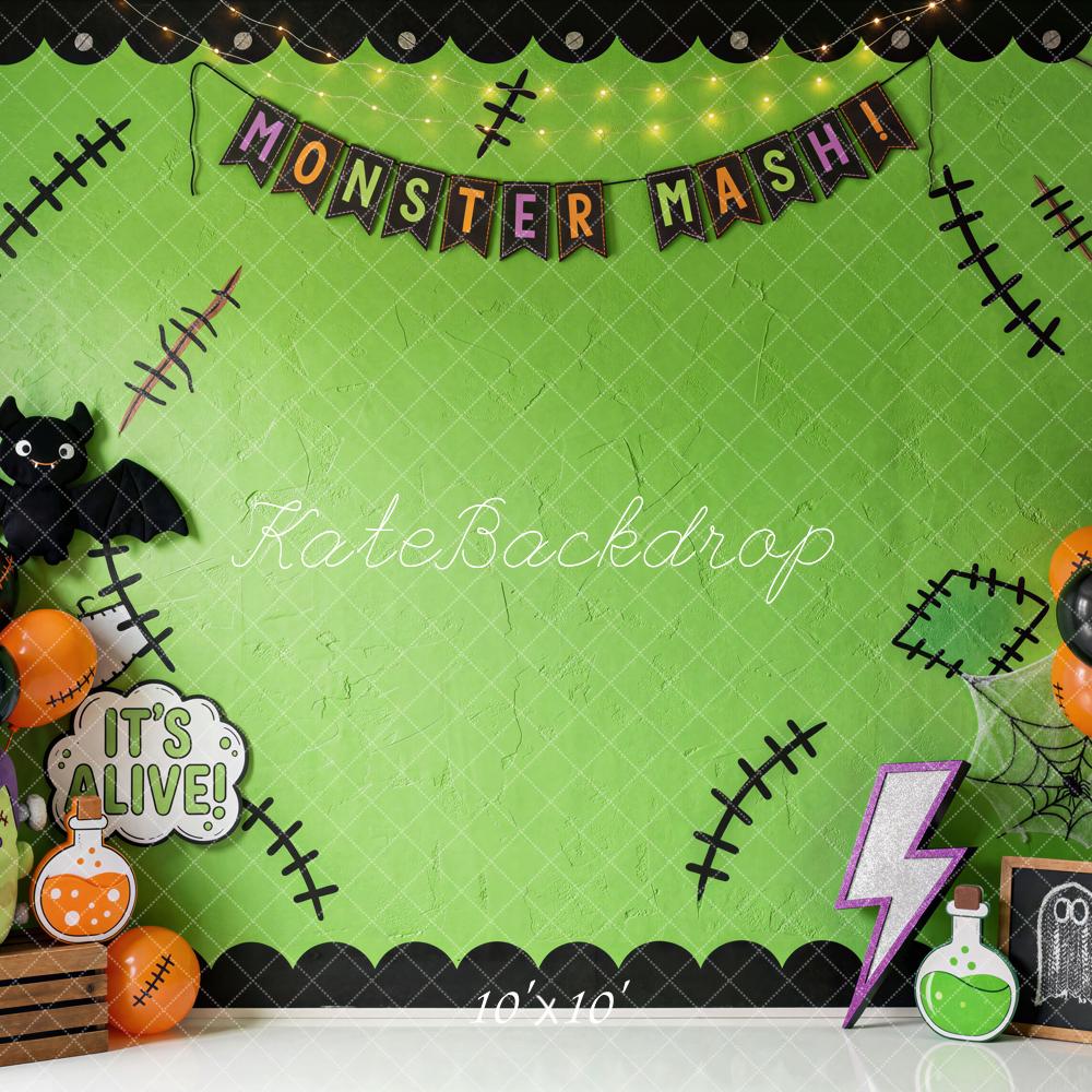 Kate Halloween Green Frankenstein Monster Party Printed Backdrop Designed by Mini MakeBelieve