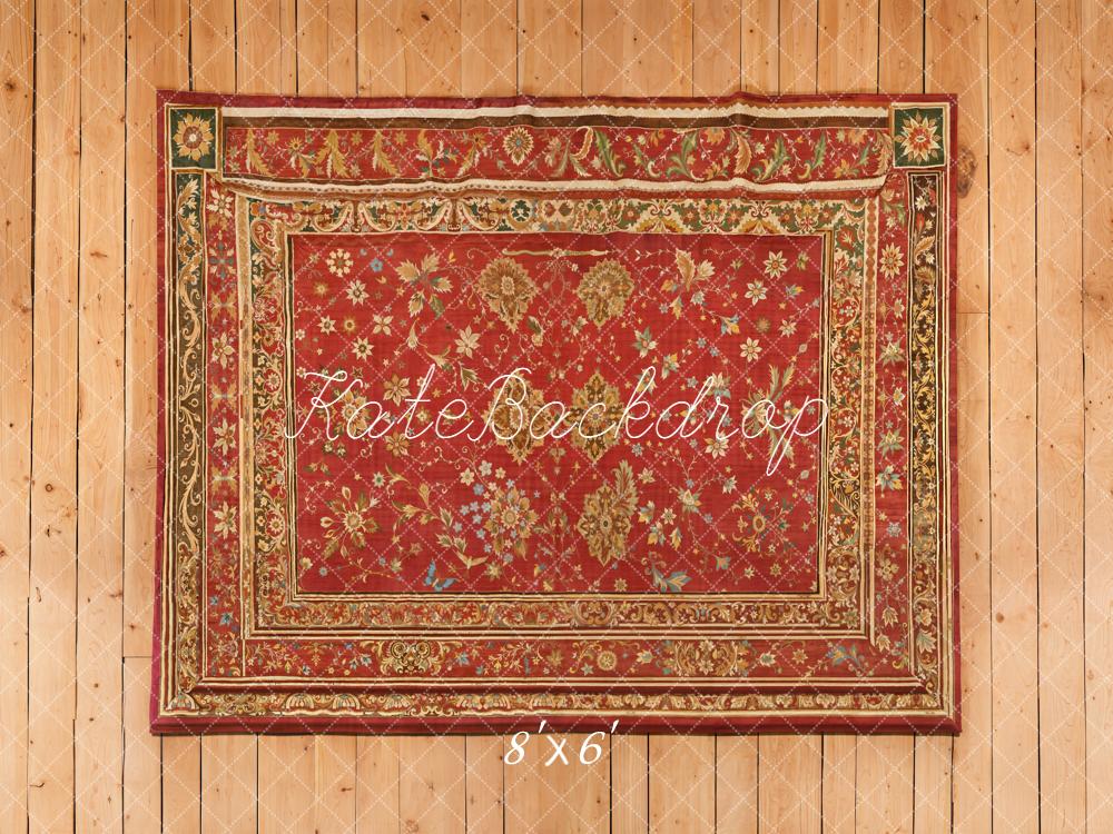 Kate Red Ornate Rug on Wood Floor Printed Backdrop Designed by Kate Image