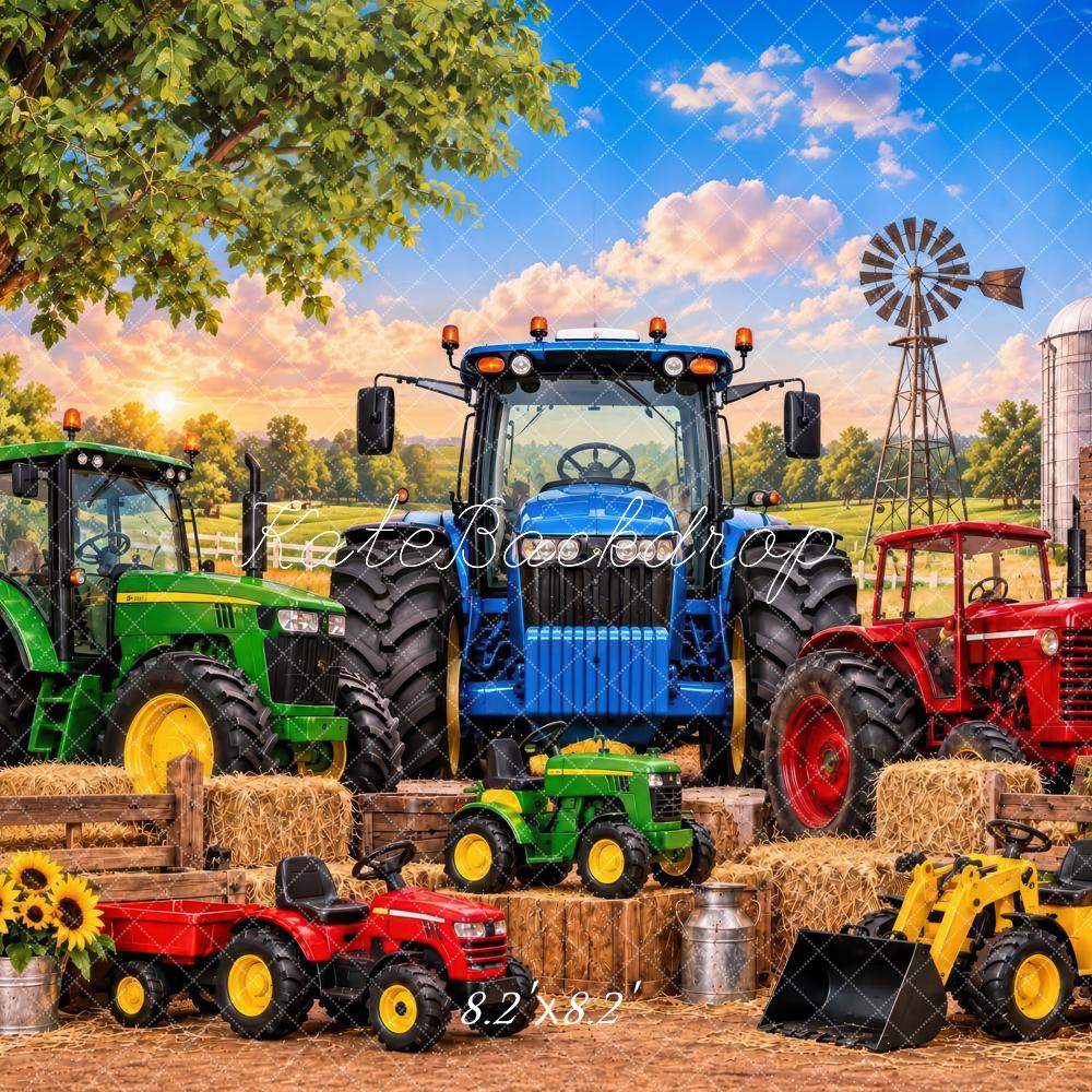 Kate Cake Smash Farm Tractors Windmill Boys Printed Backdrop Designed by Laura Bybee