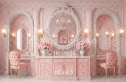 Kate Chic Mirror Pink Vanity Dressing Table Printed Backdrop Designed