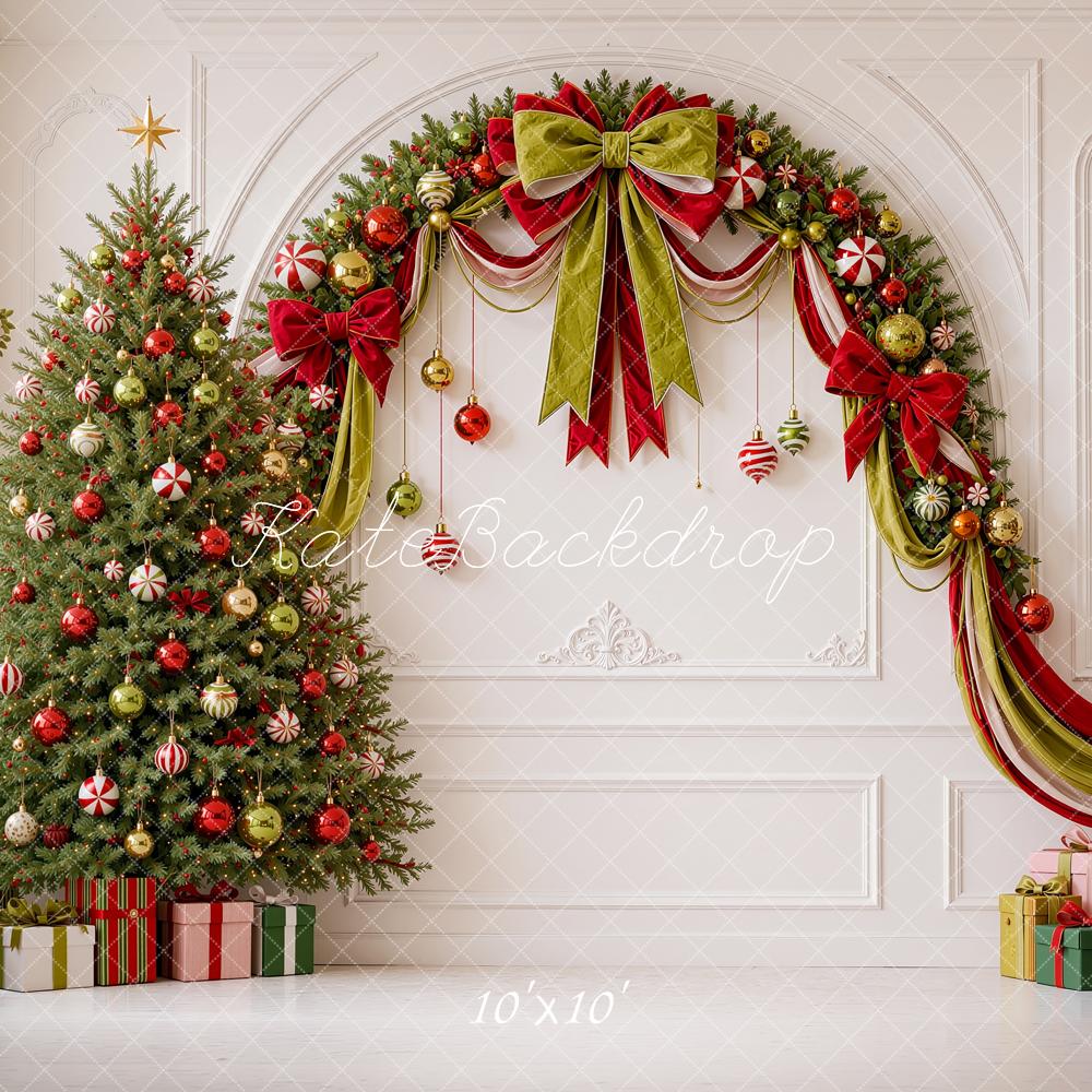 Kate Christmas Tree Elf Garland Arch Gifts Vintage Wall Printed Backdrop Designed by Shutter Swan Studios