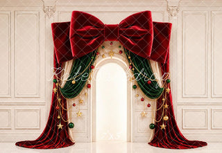 Kate Christmas Red Velvet Bow Arch Ornaments Printed Backdrop Designed by Emetselch
