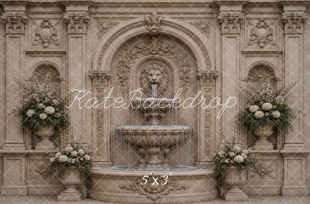 Kate Vintage Stone Fountain Floral Columns Printed Backdrop Designed by Vertigo Productions